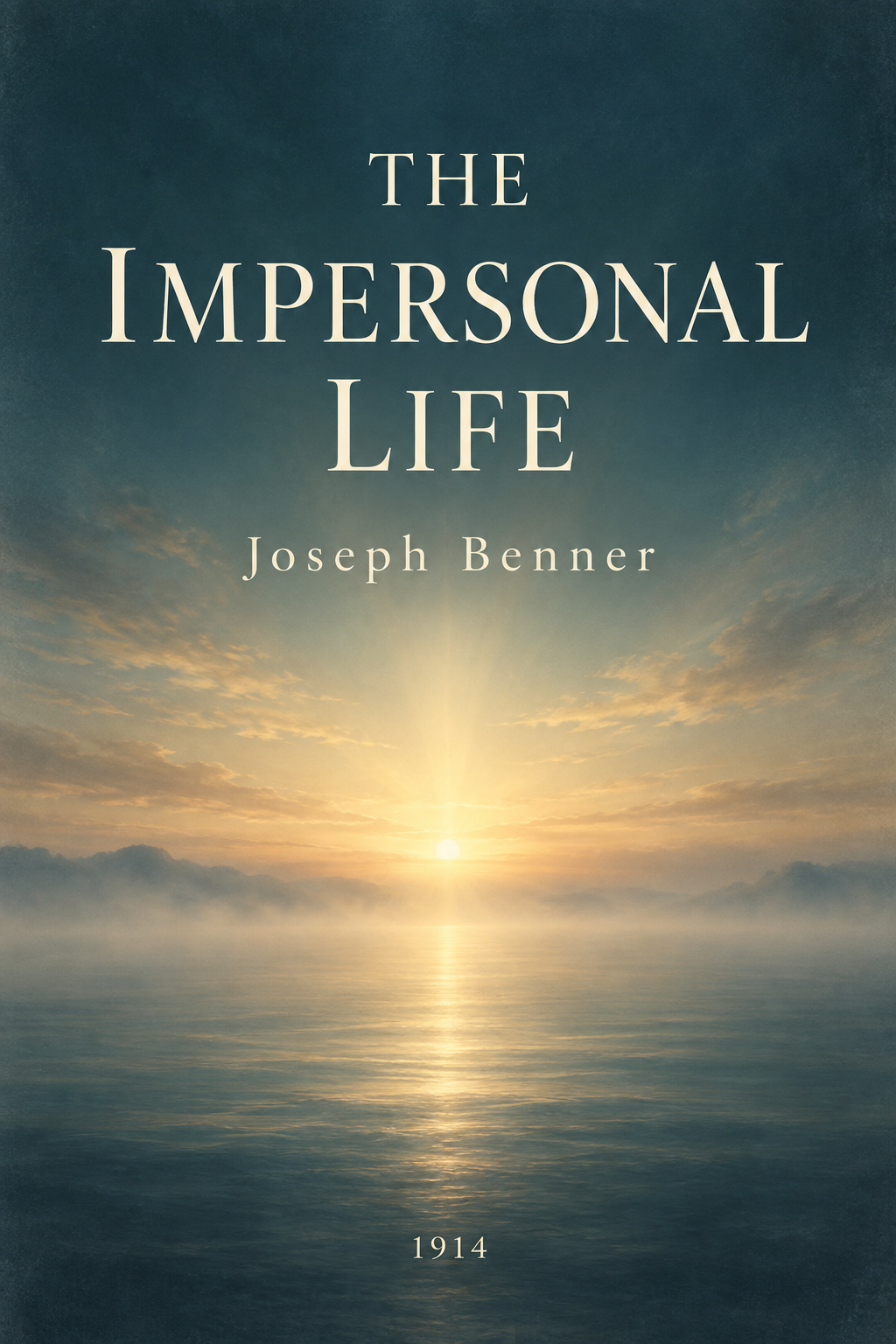 Book cover for The Impersonal Life by Joseph Benner, featuring a luminous sunrise over a calm misty sea.