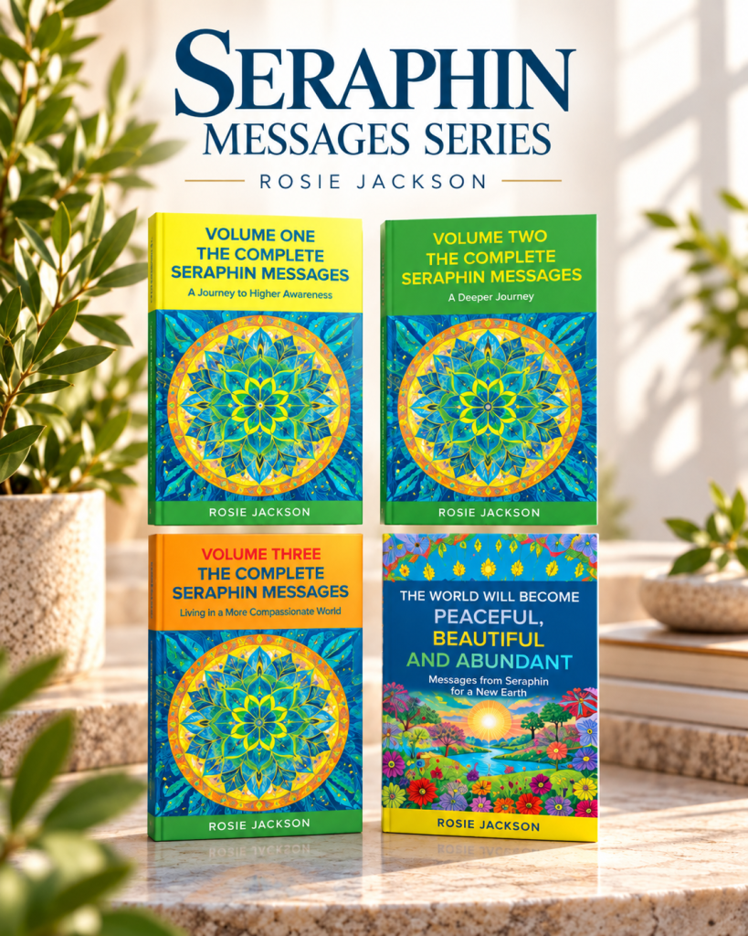 Four books from the Seraphin Messages Series by Rosie Jackson displayed together in a bright, peaceful setting.